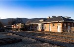 The evening dinner train passes by the Crozet Depot